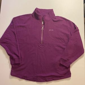 PINK Fleece Oversized Quarter Zip Sweatshirt w/ Silver Stitch Lettering sz XL